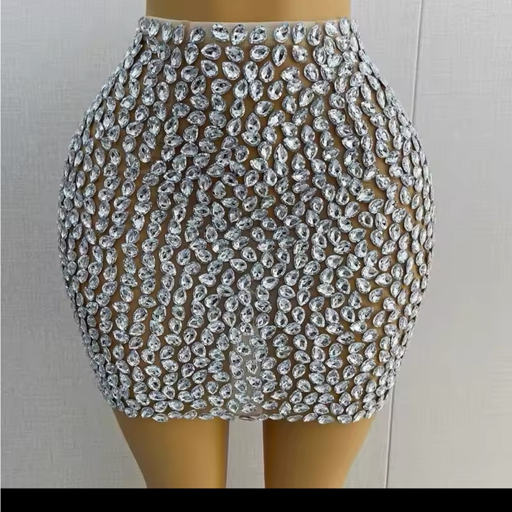 Luxury Rhinestones Sexy See Through Sheath Skirt